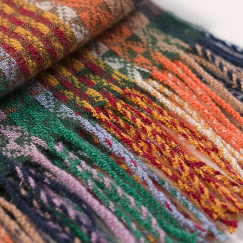 Buddha Stones Tibetan Colorful Stripe Geometry Tassels Shawl Fall Winter Soft Scarf Wrap - image 17