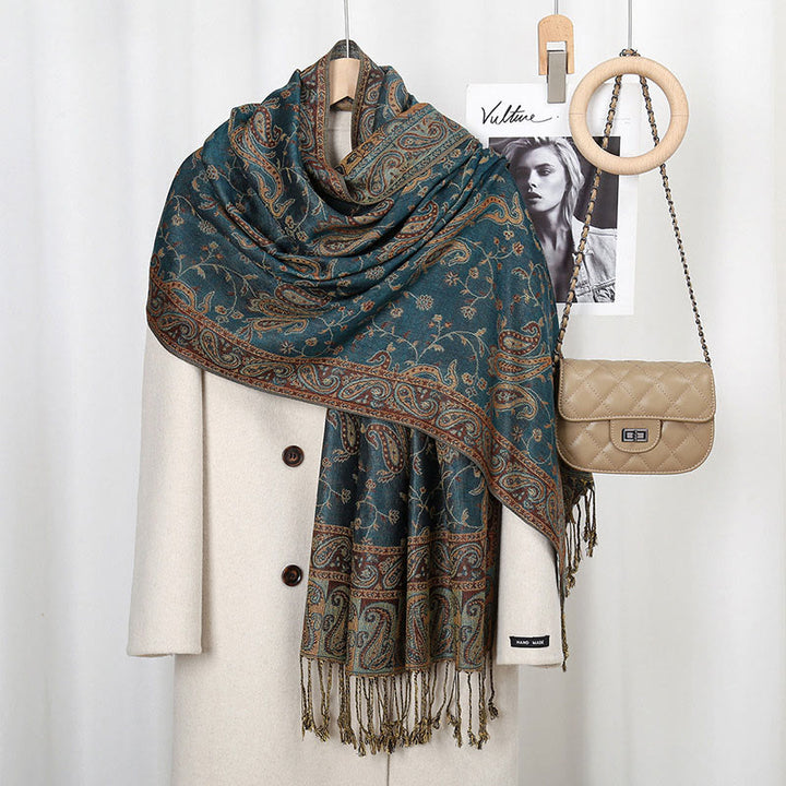 Buddha Stones Tibetan Cashew Flower Vine Print Tassels Shawl Fall Winter Soft Scarf Wrap - image 11