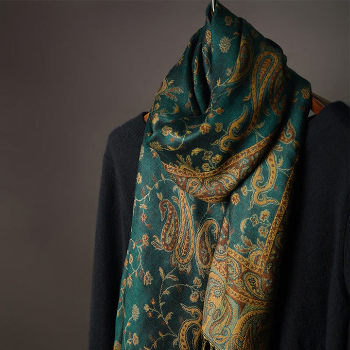 Buddha Stones Tibetan Cashew Flower Vine Print Tassels Shawl Fall Winter Soft Scarf Wrap - image 3