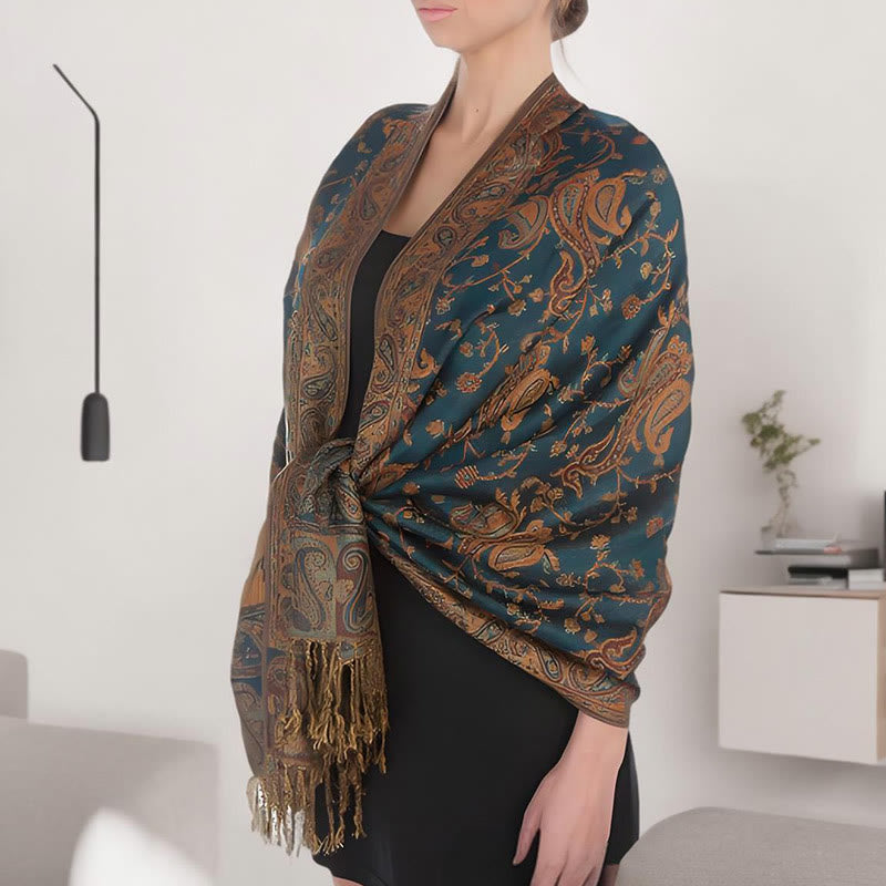 Buddha Stones Tibetan Cashew Flower Vine Print Tassels Shawl Fall Winter Soft Scarf Wrap - image 10