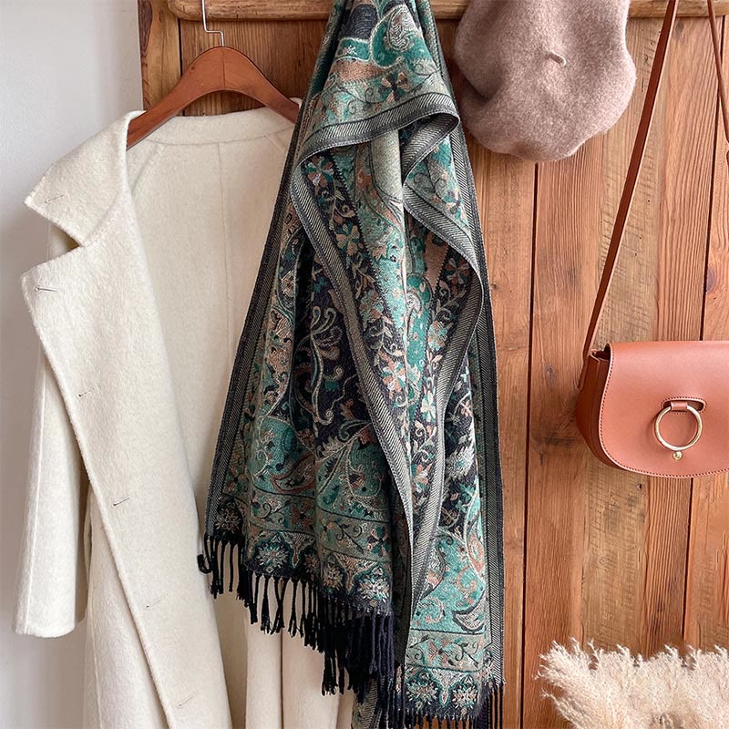 Buddha Stones Tibetan Cashew Flowers Vine Pattern Tassels Shawl Fall Winter Soft Scarf Wrap - image 11
