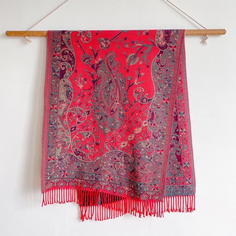 Buddha Stones Tibetan Cashew Flowers Vine Pattern Tassels Shawl Fall Winter Soft Scarf Wrap - image 16