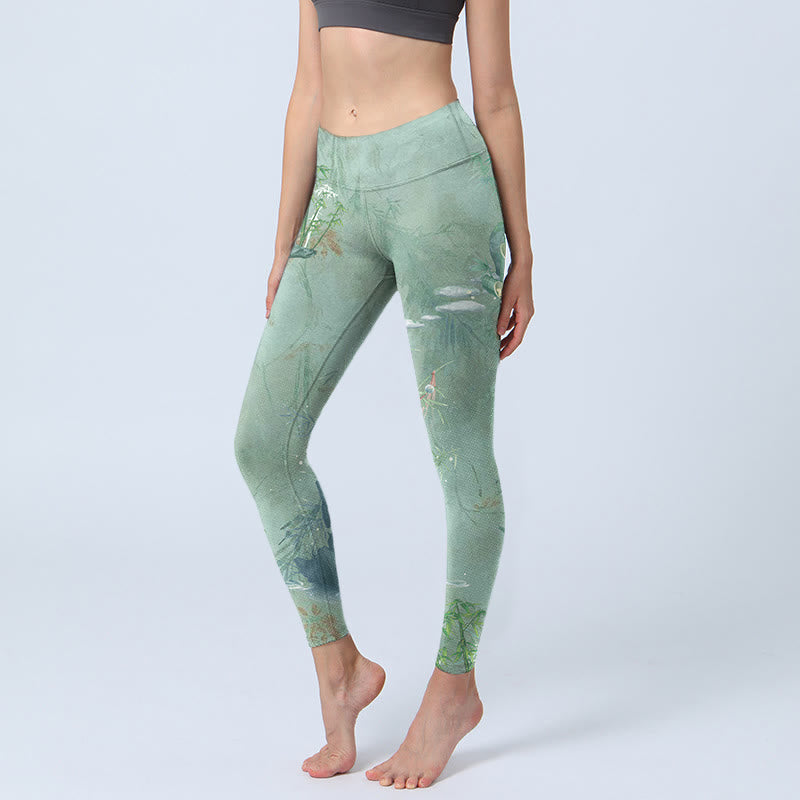 Buddha Stones Green Bamboo Rocks Print Sports Fitness Leggings Women's Yoga Pants - Honeydew - US18，UK/AU22，EU50 (4XL) - image 0
