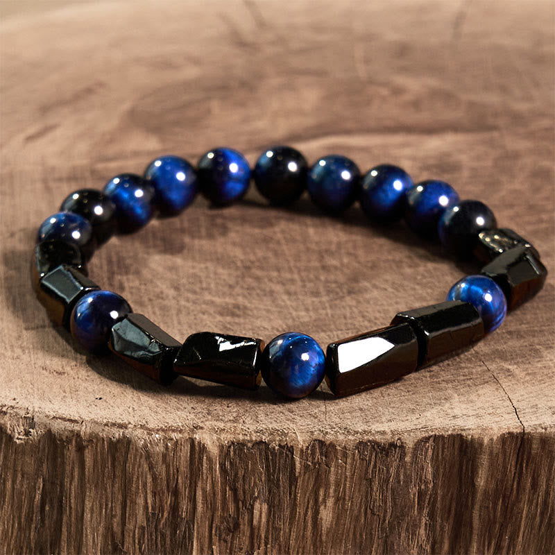 Buddha Stones Blue Tiger Eye Black Tourmaline Strength Bracelet - image 2