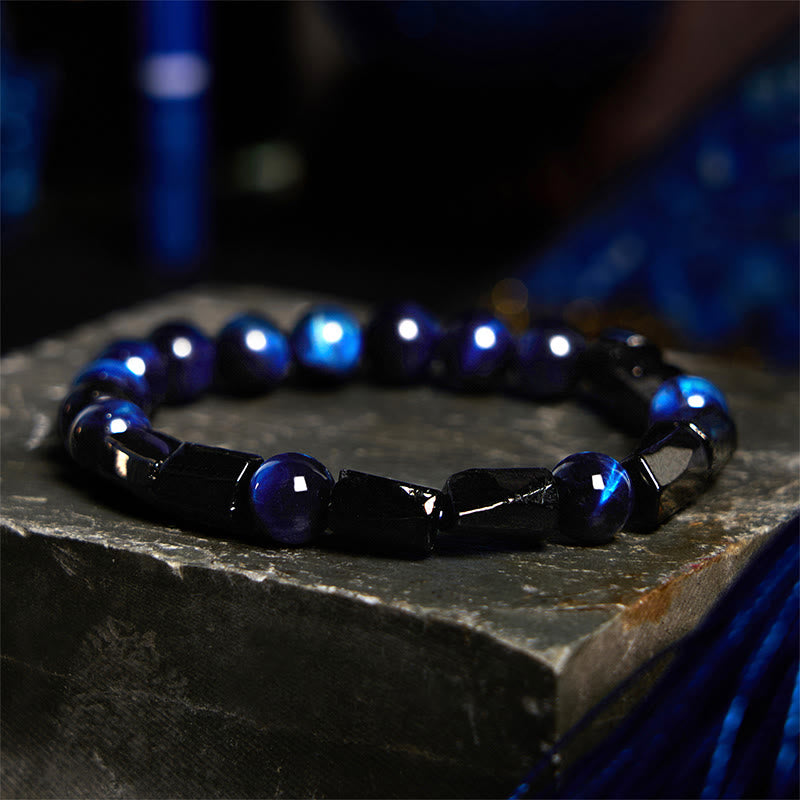 Buddha Stones Blue Tiger Eye Black Tourmaline Strength Bracelet - image 5
