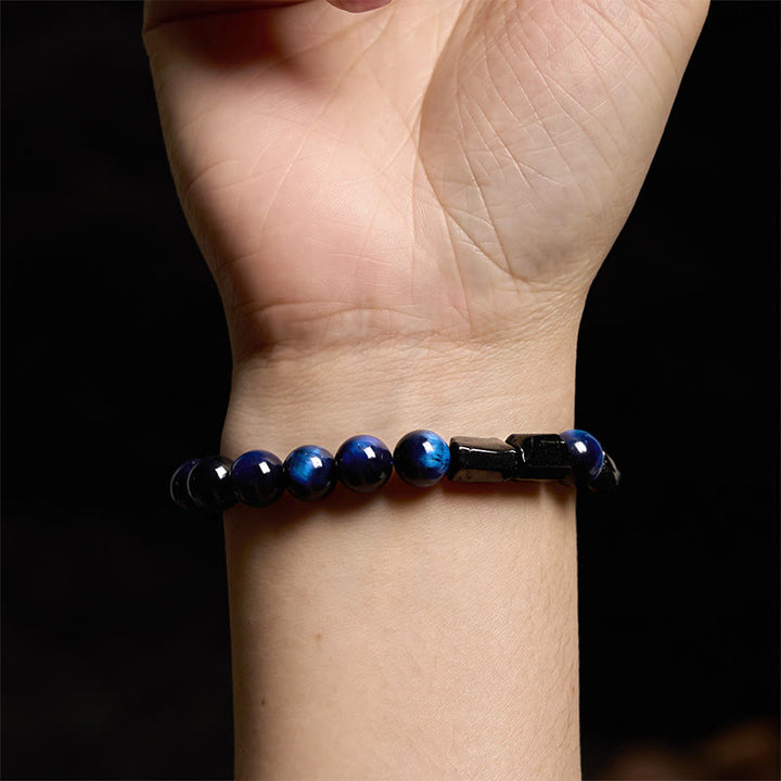 Buddha Stones Blue Tiger Eye Black Tourmaline Strength Bracelet - image 5