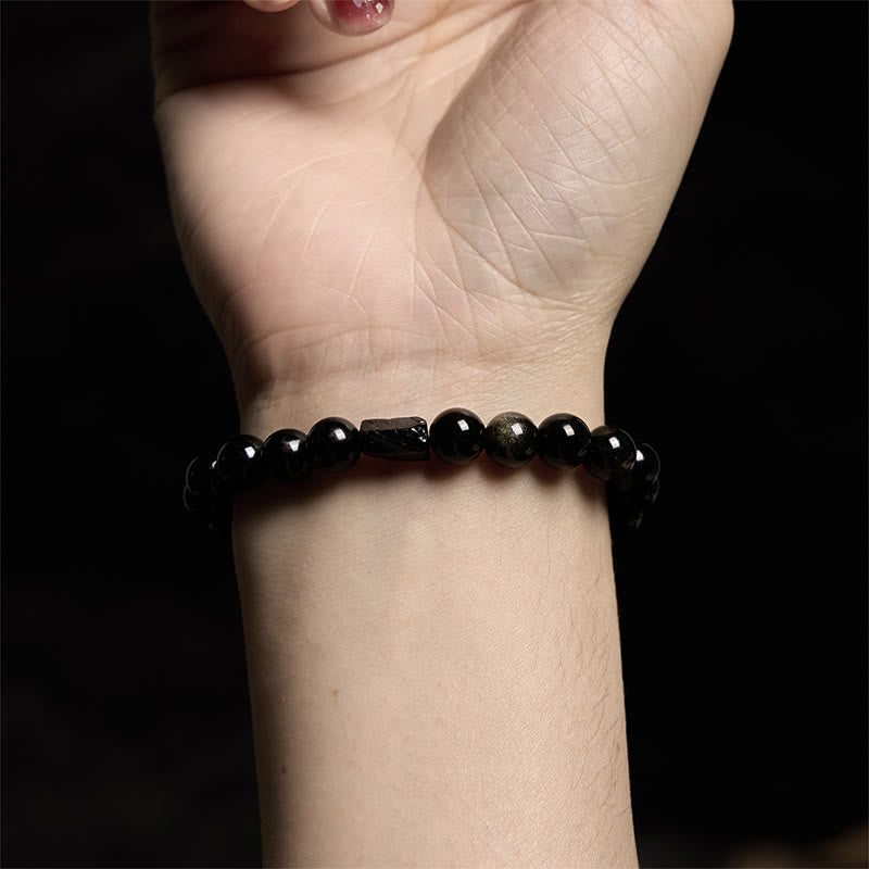 Buddha Stones Gold Sheen Obsidian Black Tourmaline Wealth Bracelet - image 4