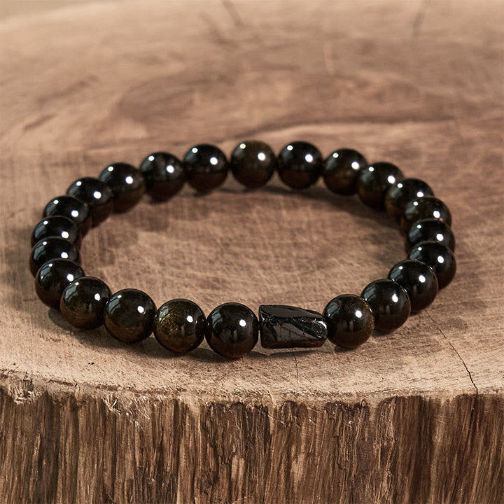 Buddha Stones Gold Sheen Obsidian Black Tourmaline Wealth Bracelet - image 4
