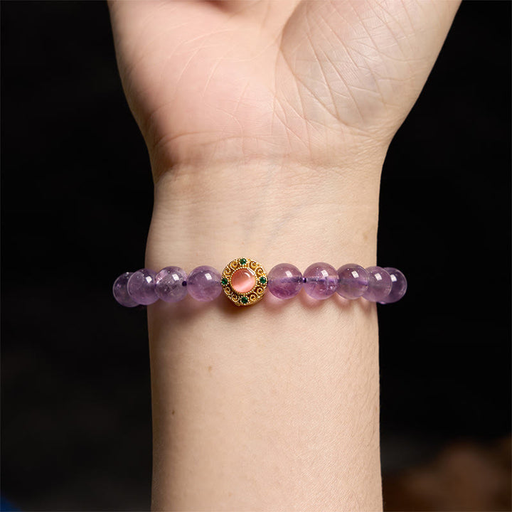 Buddha Stones Amethyst Peach Blossom Fortune Meditation Bracelet - image 6