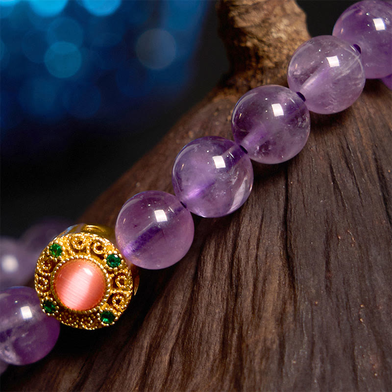 Buddha Stones Amethyst Peach Blossom Fortune Meditation Bracelet - image 3