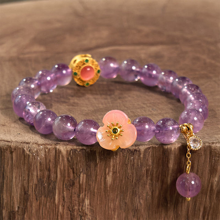 Buddha Stones Amethyst Peach Blossom Fortune Meditation Bracelet - image 1
