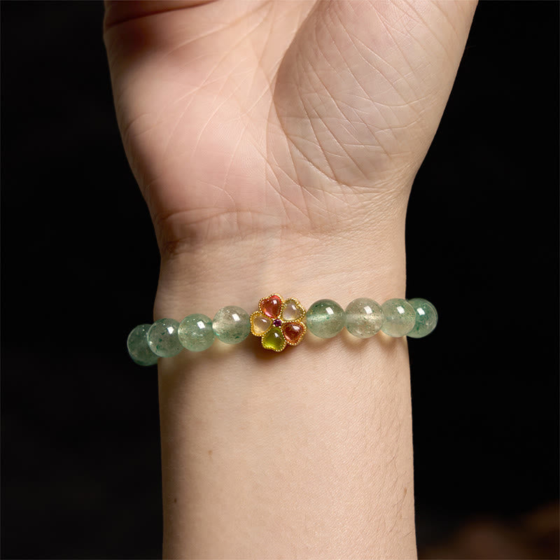 Buddha Stones Natural Green Strawberry Quartz Soothing Fu Character Bracelet - image 6