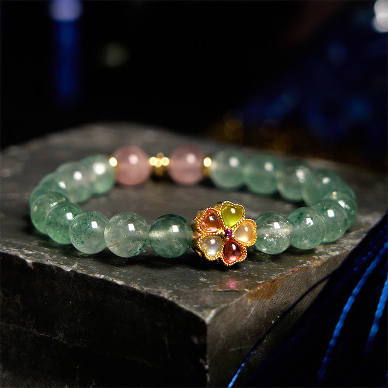 Buddha Stones Natural Green Strawberry Quartz Soothing Fu Character Bracelet - image 3