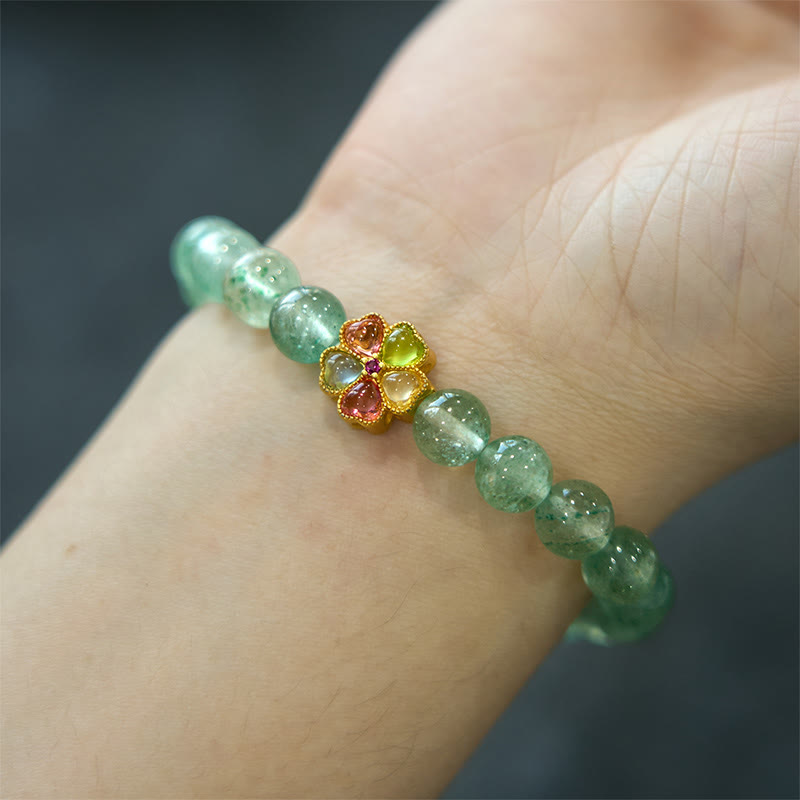 Buddha Stones Natural Green Strawberry Quartz Soothing Fu Character Bracelet - image 5