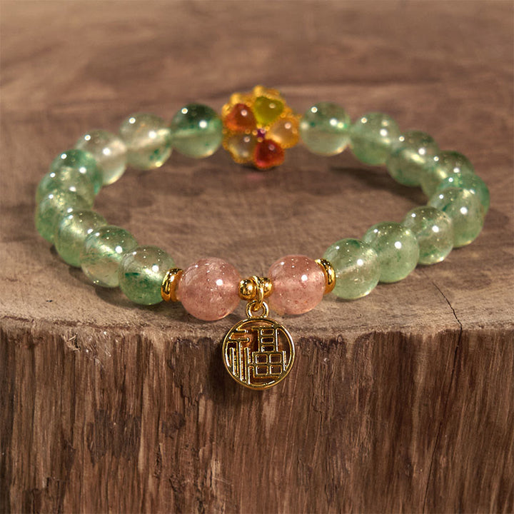 Buddha Stones Natural Green Strawberry Quartz Soothing Fu Character Bracelet - image 4