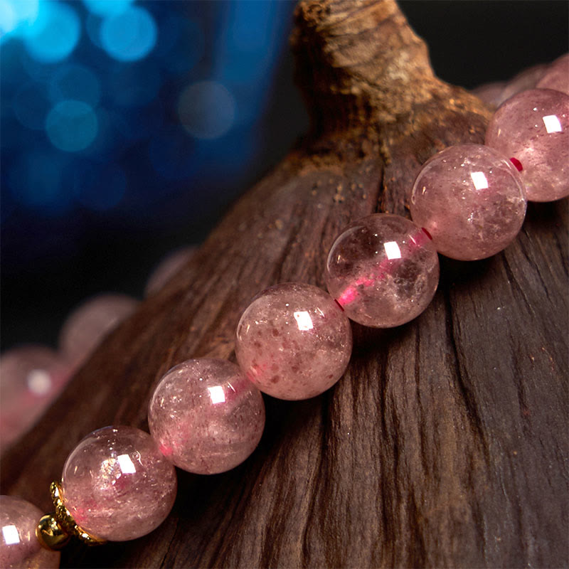 Buddha Stones Natural Strawberry Quartz Blossom Fu Character Positivity Healing Bracelet - image 3