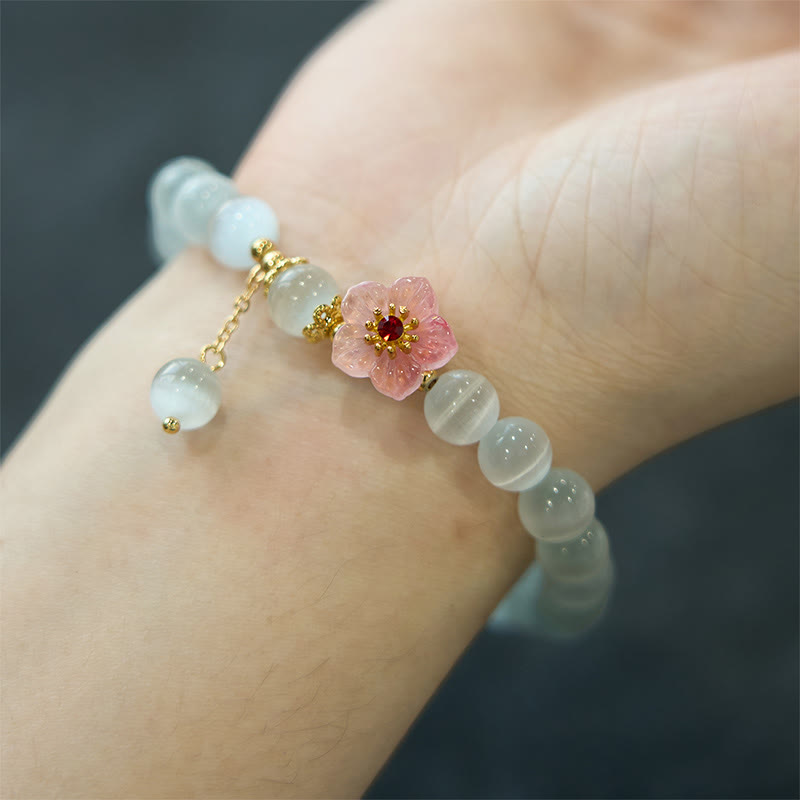 Buddha Stones Chrysoberyl Cat's Eye Pink Flowers Support Bracelet - image 4