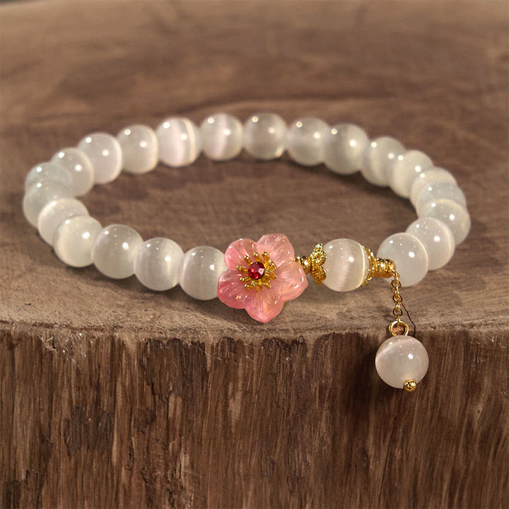 Buddha Stones Chrysoberyl Cat's Eye Pink Flowers Support Bracelet - image 1