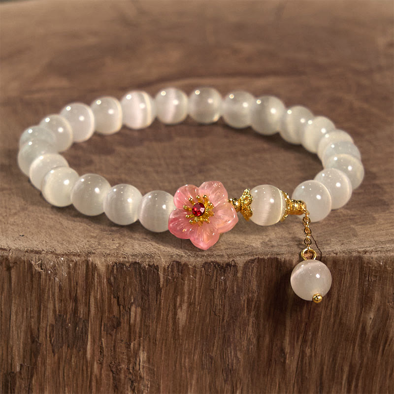 Buddha Stones Chrysoberyl Cat's Eye Pink Flowers Support Bracelet - image 1