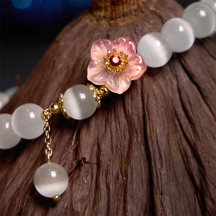 Buddha Stones Chrysoberyl Cat's Eye Pink Flowers Support Bracelet - image 2