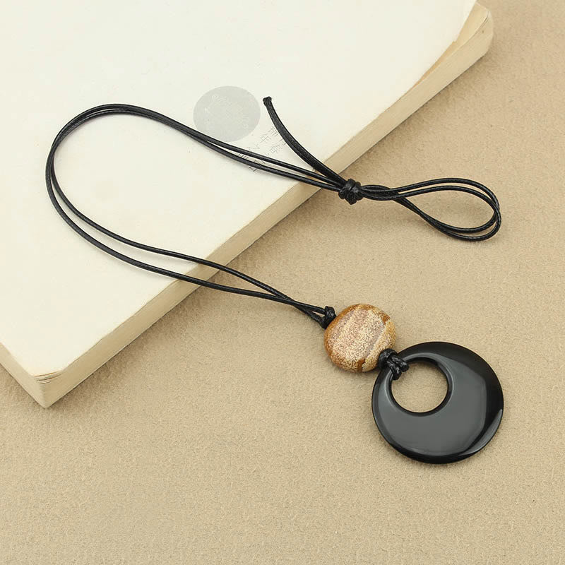 Buddha Stones Black Obsidian Liuli Picture Stone Copper Fulfilment Necklace Pendant - image 9