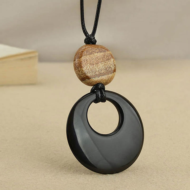 Buddha Stones Black Obsidian Liuli Picture Stone Copper Fulfilment Necklace Pendant - Black Obsidian Picture Stone - image 6
