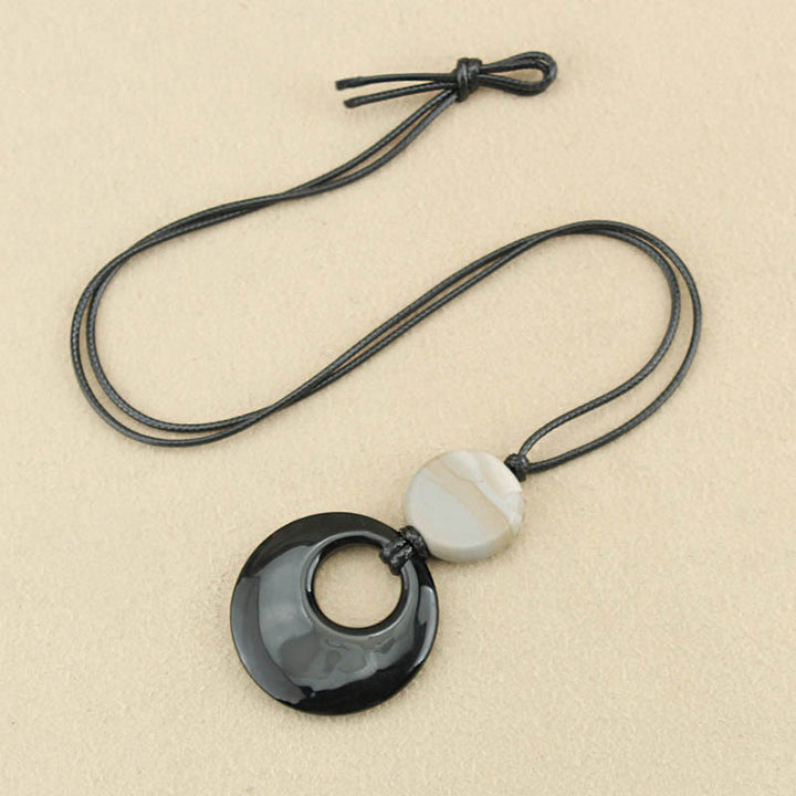 Buddha Stones Black Obsidian Liuli Picture Stone Copper Fulfilment Necklace Pendant - Black Liuli White Picture Stone - image 2