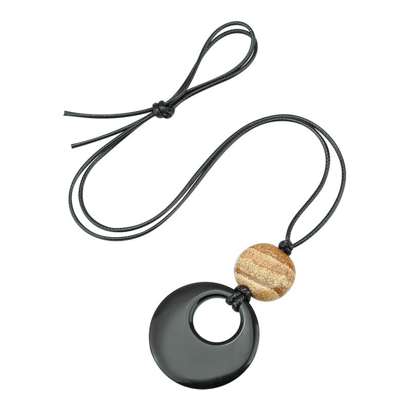 Buddha Stones Black Obsidian Liuli Picture Stone Copper Fulfilment Necklace Pendant - image 13