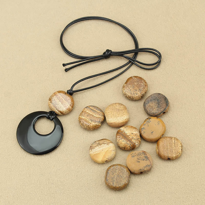 Buddha Stones Black Obsidian Liuli Picture Stone Copper Fulfilment Necklace Pendant - image 10