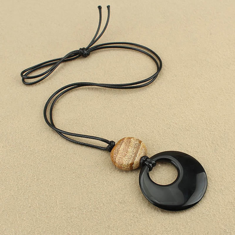Buddha Stones Black Obsidian Liuli Picture Stone Copper Fulfilment Necklace Pendant - image 8