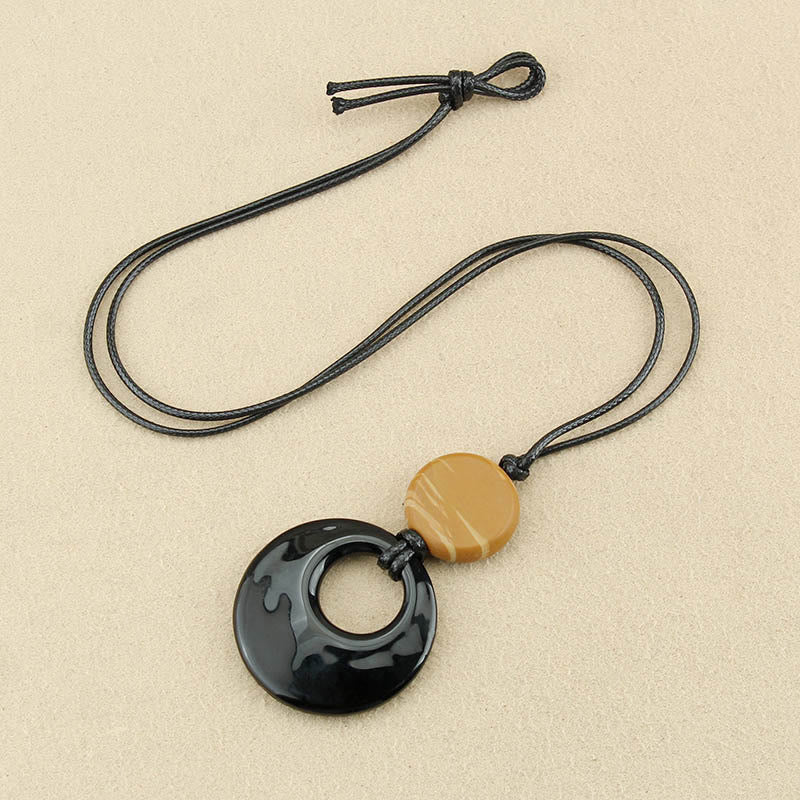 Buddha Stones Black Obsidian Liuli Picture Stone Copper Fulfilment Necklace Pendant - Black Liuli Yellow Picture Stone - image 1