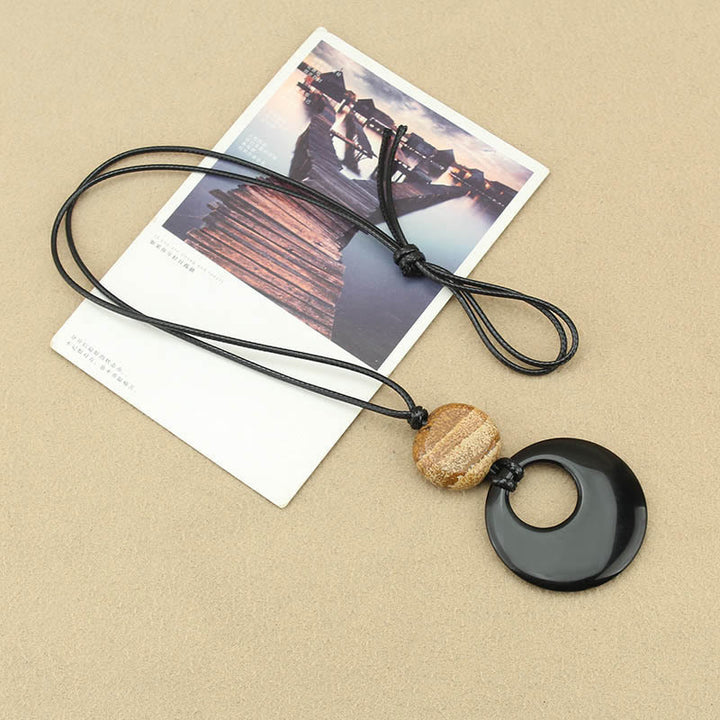 Buddha Stones Black Obsidian Liuli Picture Stone Copper Fulfilment Necklace Pendant - image 11