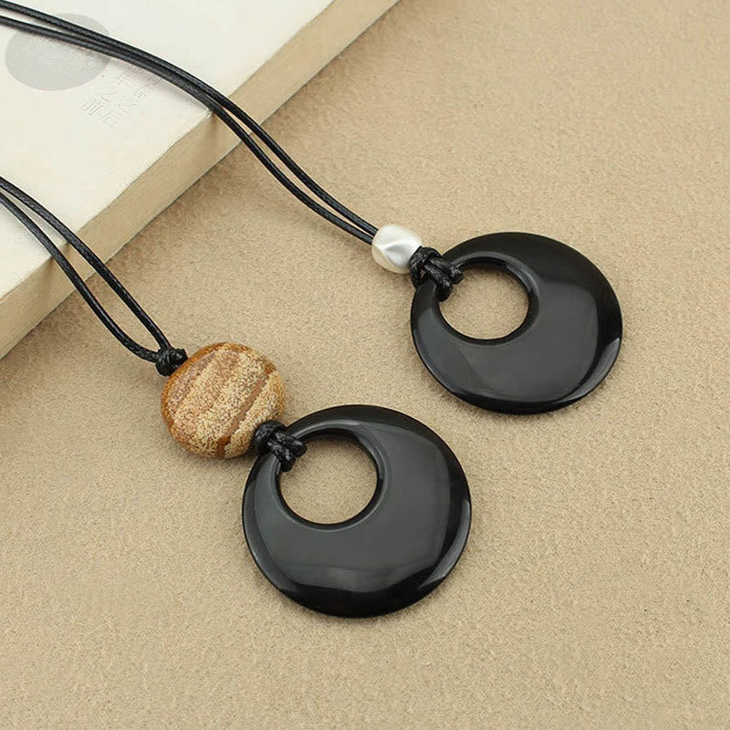 Buddha Stones Black Obsidian Liuli Picture Stone Copper Fulfilment Necklace Pendant - image 12