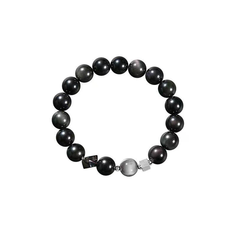 Buddha Stones Black Obsidian Eagle's Eye Stone Gold Sheen Obsidian Tiger's Eye Strength Bracelet - image 4
