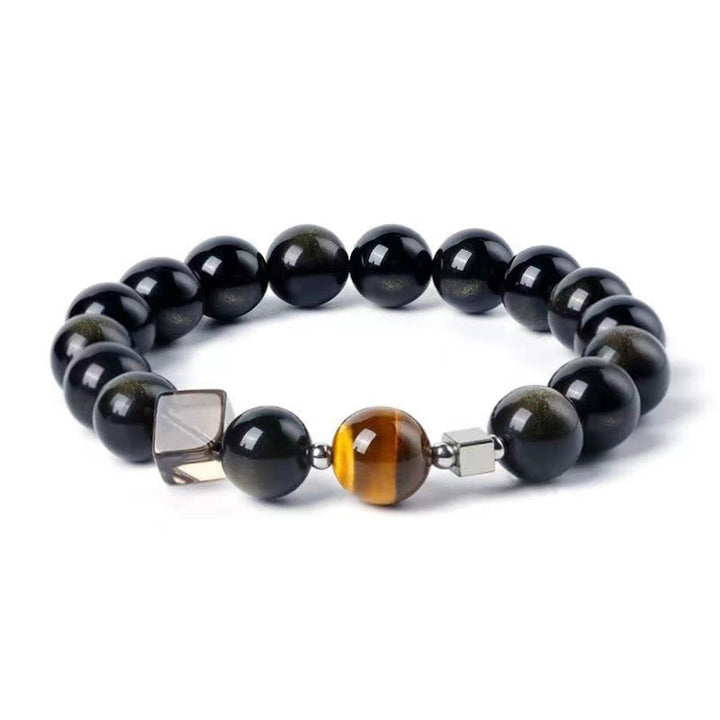 Buddha Stones Black Obsidian Eagle's Eye Stone Gold Sheen Obsidian Tiger's Eye Strength Bracelet - 12mm Gold Sheen Obsidian(Wrist Circumference: 14-16cm) - image 6