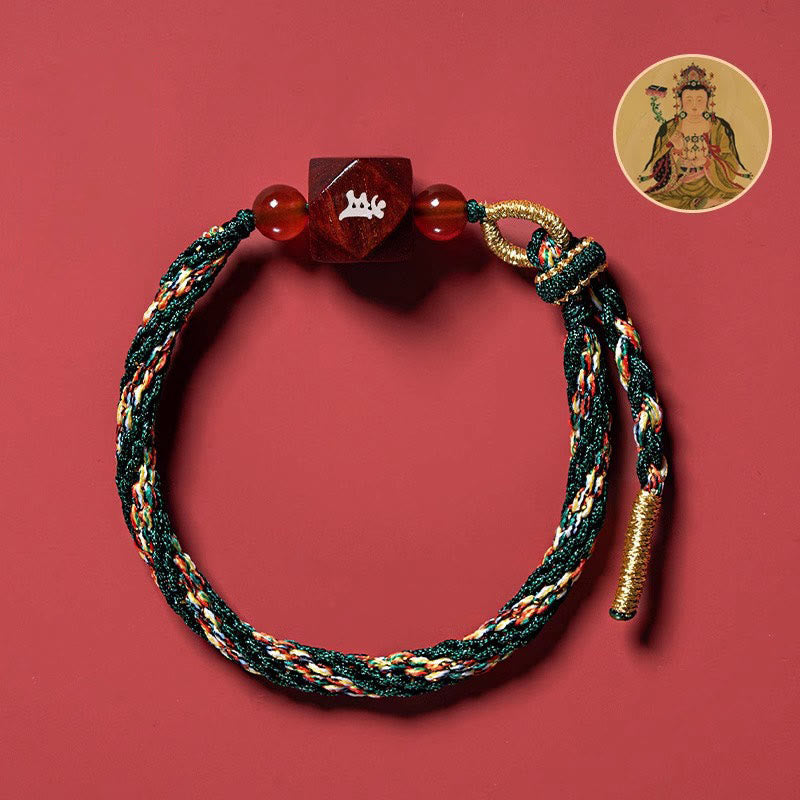 Buddha Stones Chinese Zodiac Natal Buddha Small Leaf Red Sandalwood Red String Protection Bracelet - Rabbit-Manjushri Bodhisattva - image 3