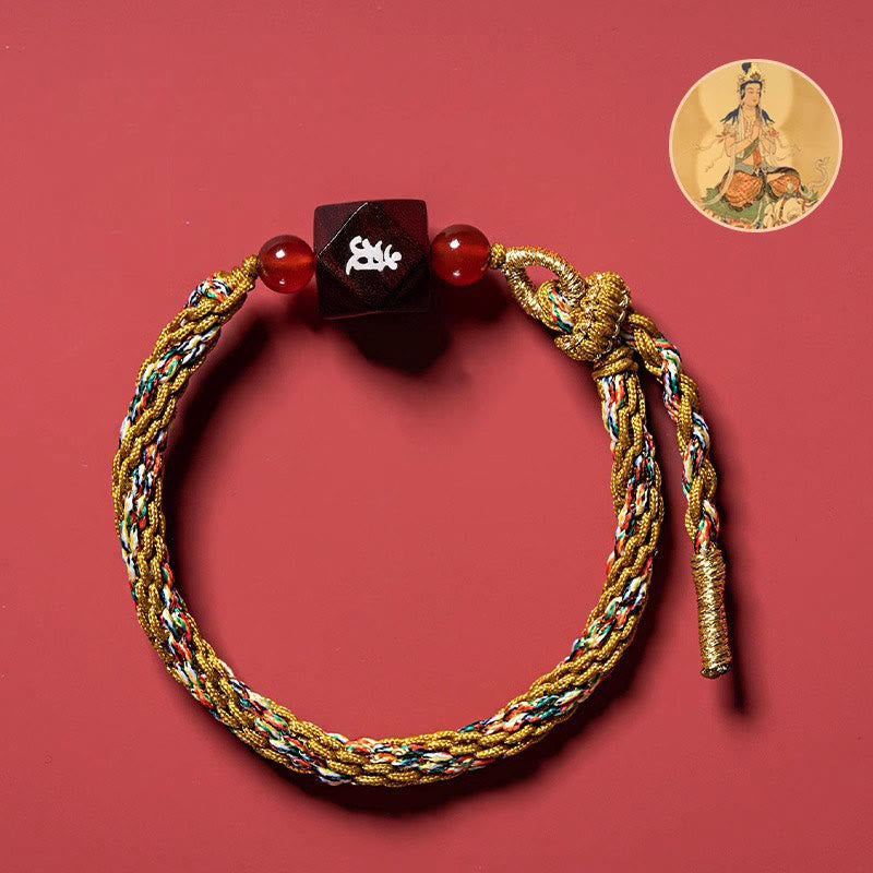 Buddha Stones Chinese Zodiac Natal Buddha Small Leaf Red Sandalwood Red String Protection Bracelet - Dragon/Snake-Samantabhadra Bodhisattva - image 7
