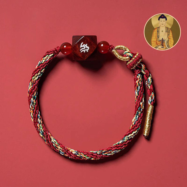 Buddha Stones Chinese Zodiac Natal Buddha Small Leaf Red Sandalwood Red String Protection Bracelet - Dog/Pig-Amitabha Buddha - image 18