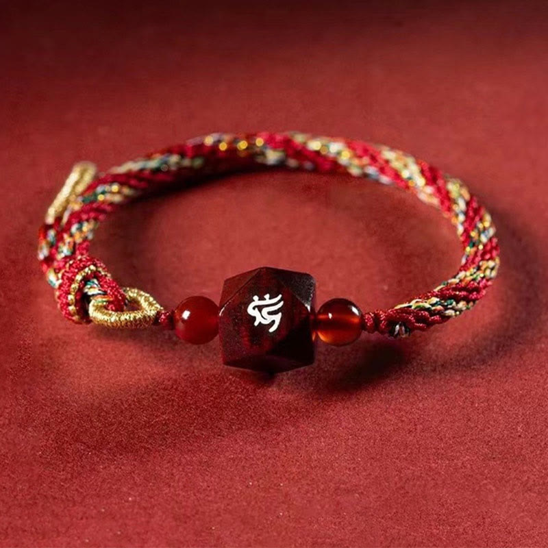 Buddha Stones Chinese Zodiac Natal Buddha Small Leaf Red Sandalwood Red String Protection Bracelet - image 0