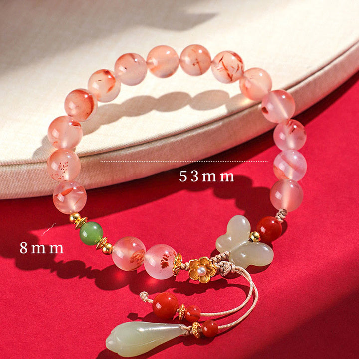 Buddha Stones South Red Agate Butterfly Orchid Hetian Jade Luck Bracelet - South Red Agate Hetian Jade(Wrist Circumference: 15-17cm) - image 14
