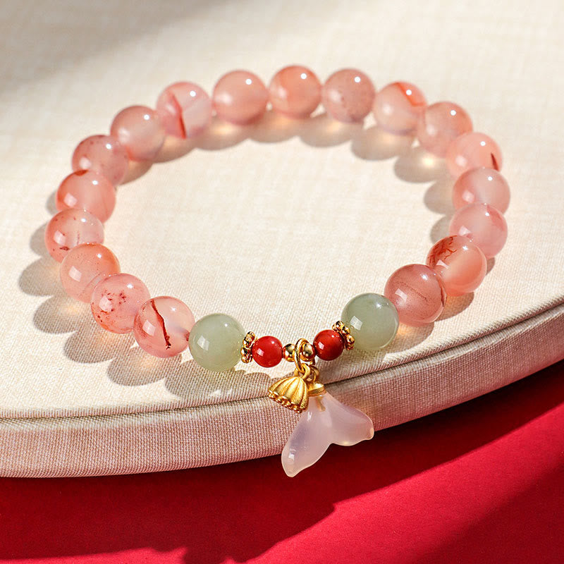 Buddha Stones South Red Agate Butterfly Orchid Hetian Jade Luck Bracelet - image 3