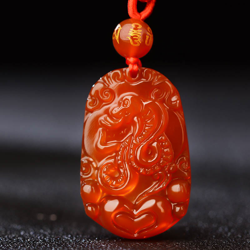 Buddha Stones Chinese Zodiac Red Agate Luck Necklace Pendant - image 1