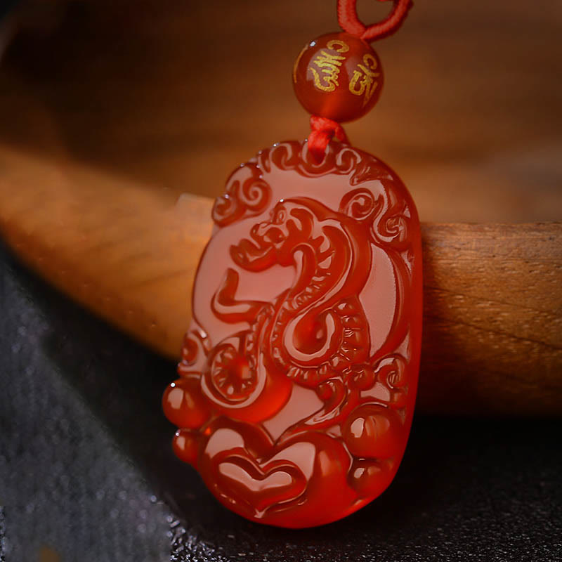 Buddha Stones Chinese Zodiac Red Agate Luck Necklace Pendant - Snake - image 0