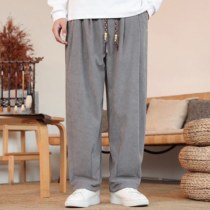 Buddha Stones Fall Winter Men's Drawstring Corduroy Solid Pants With Pockets - image 1