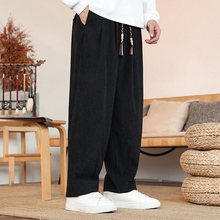 Buddha Stones Fall Winter Men's Drawstring Corduroy Solid Pants With Pockets - image 16