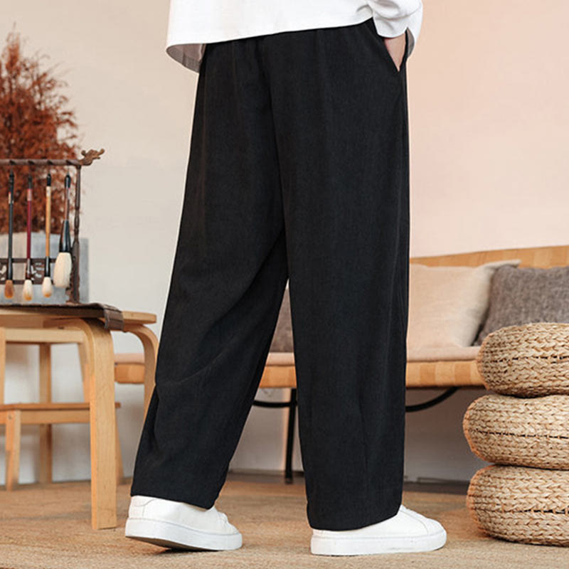 Buddha Stones Fall Winter Men's Drawstring Corduroy Solid Pants With Pockets - image 18