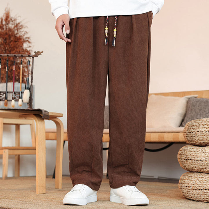 Buddha Stones Fall Winter Men's Drawstring Corduroy Solid Pants With Pockets - image 24