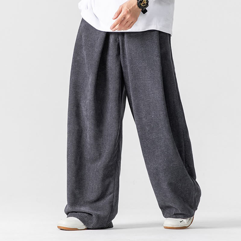 Buddha Stones Solid Color Cotton Corduroy Men's Wide Leg Pants With Pockets - Gray - US/UK/AU46，EU56 (5XL) - image 0