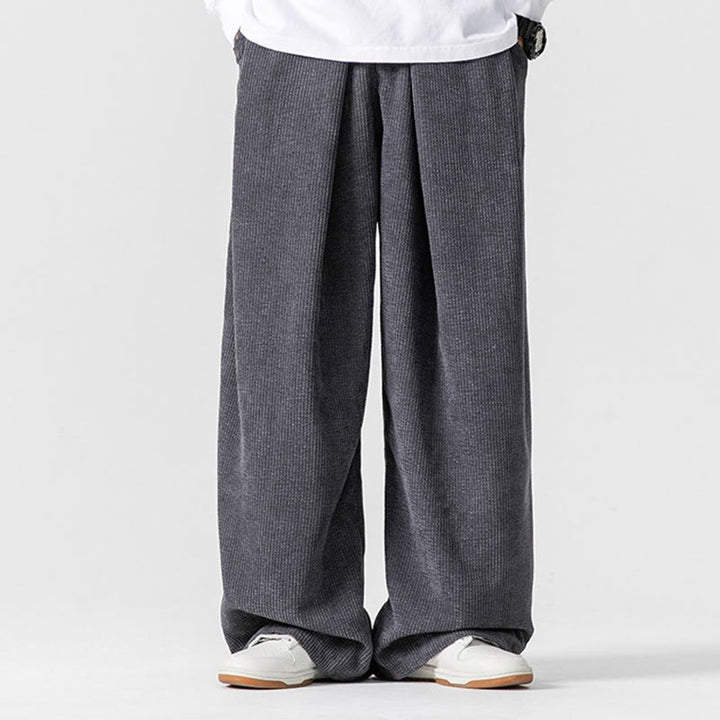 Buddha Stones Solid Color Corduroy Men's Wide Leg Pants With Pockets - image 1