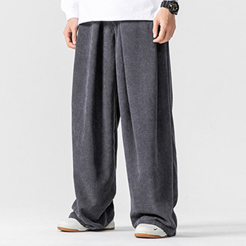 Buddha Stones Solid Color Corduroy Men's Wide Leg Pants With Pockets - image 5